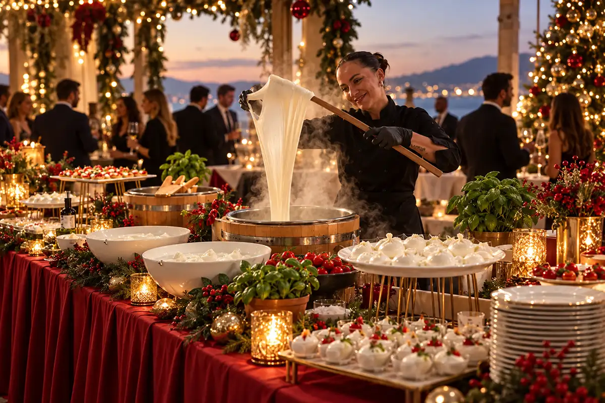 Cena aziendale di Natale con show cooking live della mozzarella